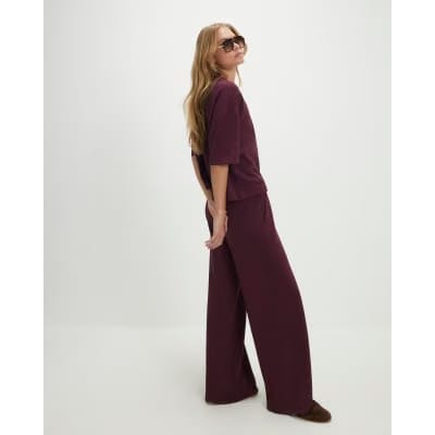 Red Premium Whipstitch Wide Leg Joggers