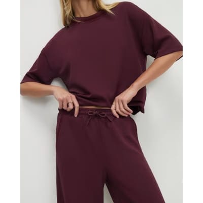 Red Premium Whipstitch Wide Leg Joggers
