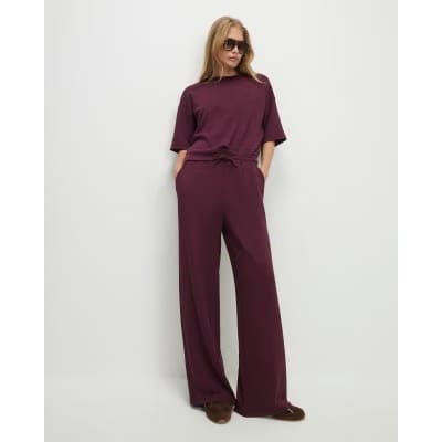 Red Premium Whipstitch Wide Leg Joggers