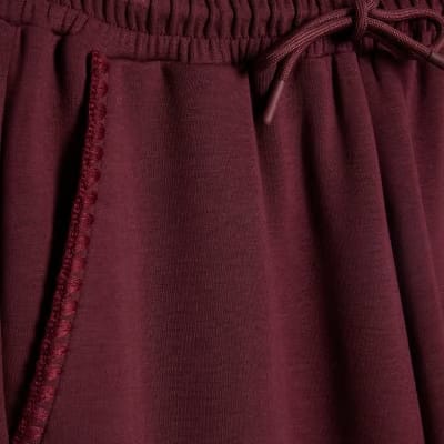 Red Premium Whipstitch Wide Leg Joggers