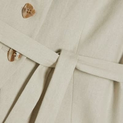Beige Linen Blend Sleeveless Tie Waist Top