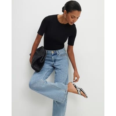 Black Short Sleeve Cotton Fitted Top