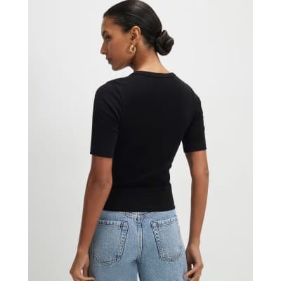 Black Short Sleeve Cotton Fitted Top
