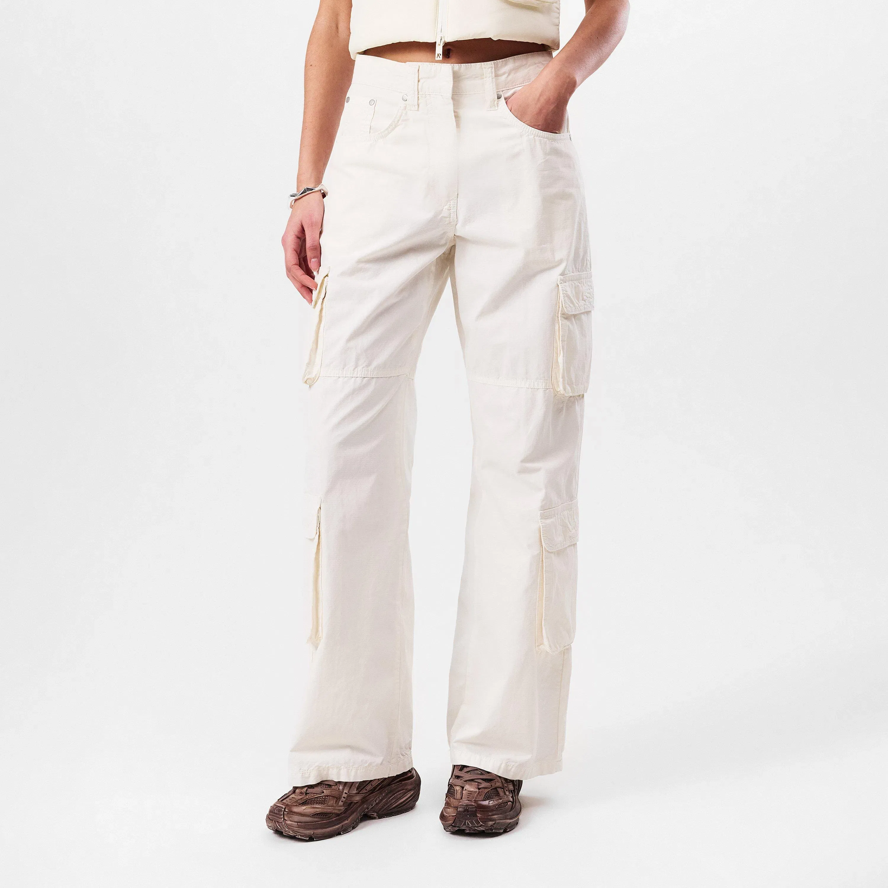 Fender High Waisted Cotton Wide Leg Cargo Trousers