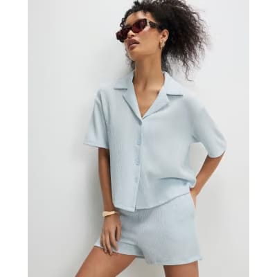 Blue Short Sleeve Textured Shirt