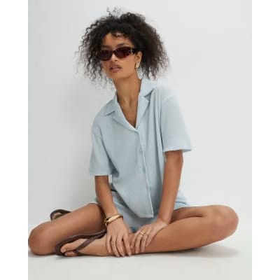 Blue Short Sleeve Textured Shirt
