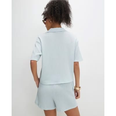 Blue Short Sleeve Textured Shirt