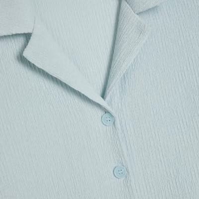 Blue Short Sleeve Textured Shirt