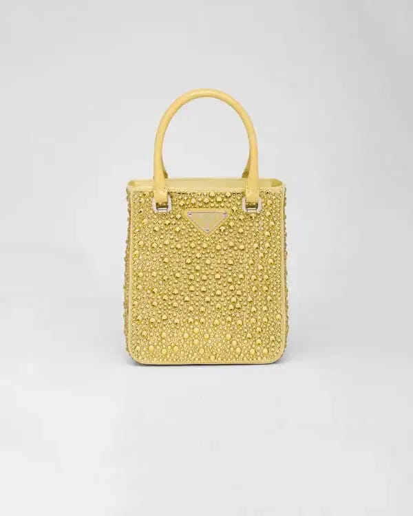 Small satin tote bag with crystals