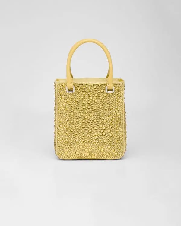 Small satin tote bag with crystals