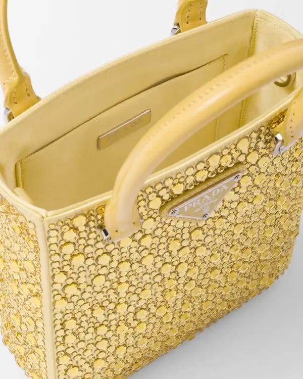 Small satin tote bag with crystals