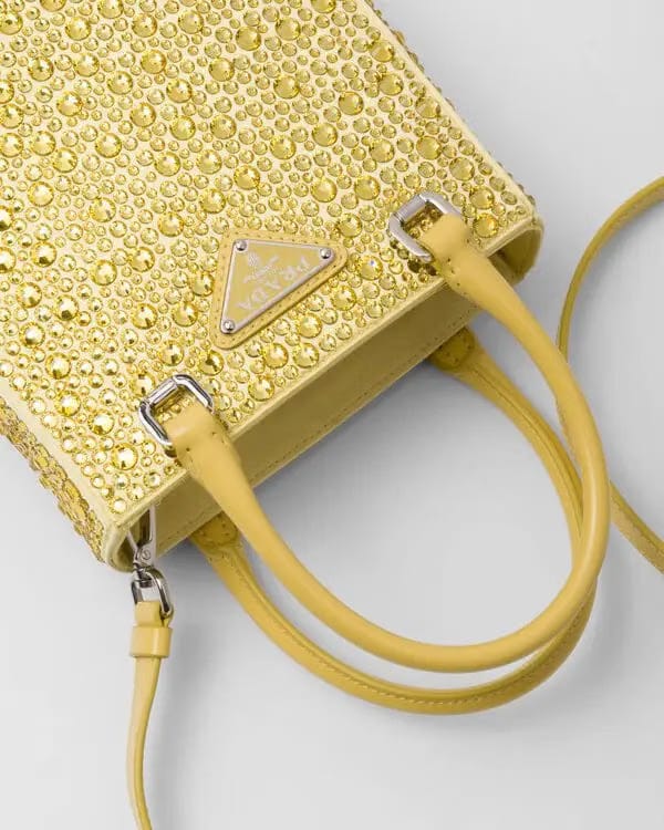 Small satin tote bag with crystals