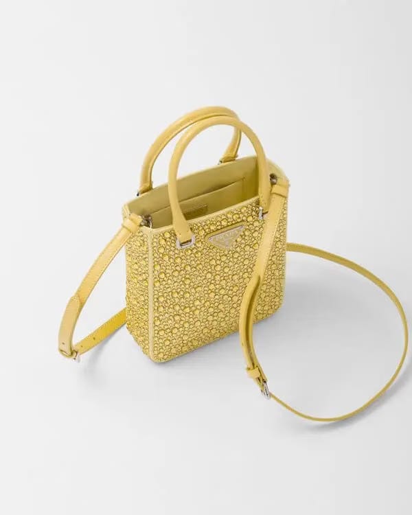 Small satin tote bag with crystals