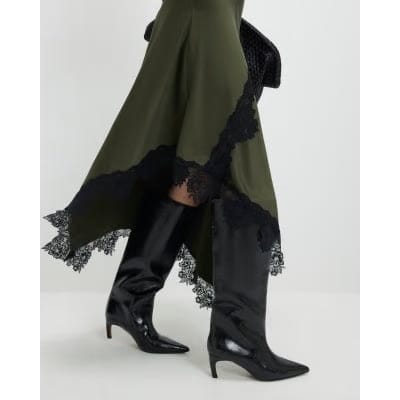 Petite Khaki Lace Hybrid Drape Maxi Dress