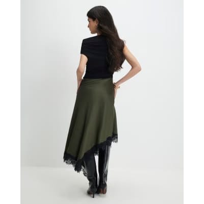 Petite Khaki Lace Hybrid Drape Maxi Dress
