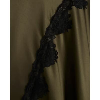Petite Khaki Lace Hybrid Drape Maxi Dress