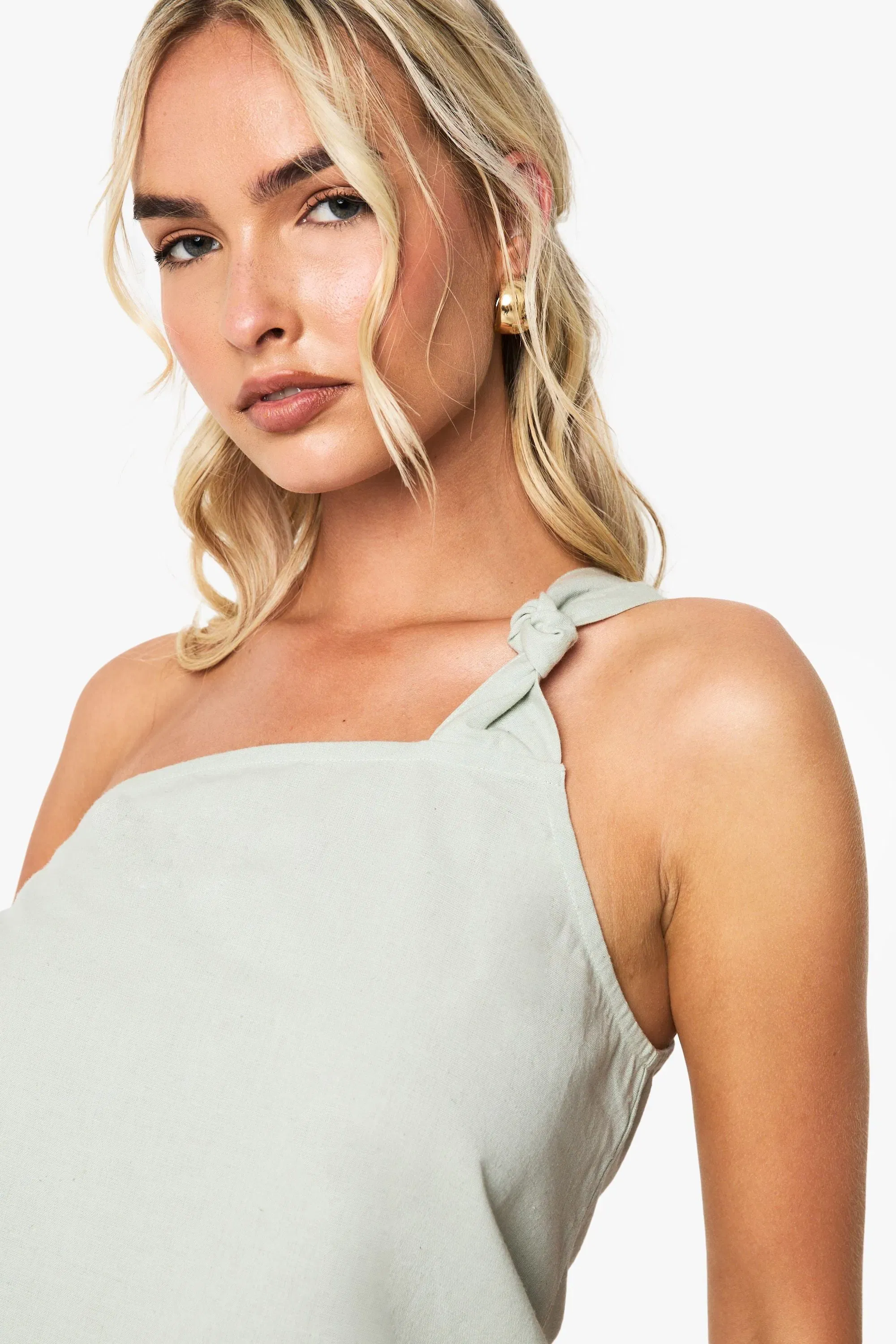 Linen Ruched One Shoulder Cami Top