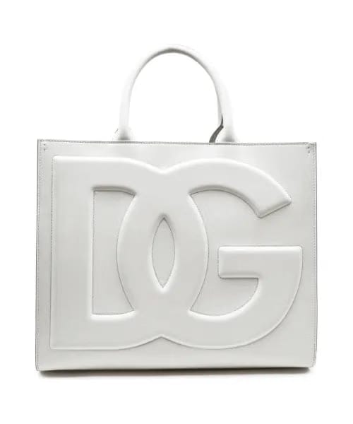 Luxury White Structured DG Logo Medium Tote Bag