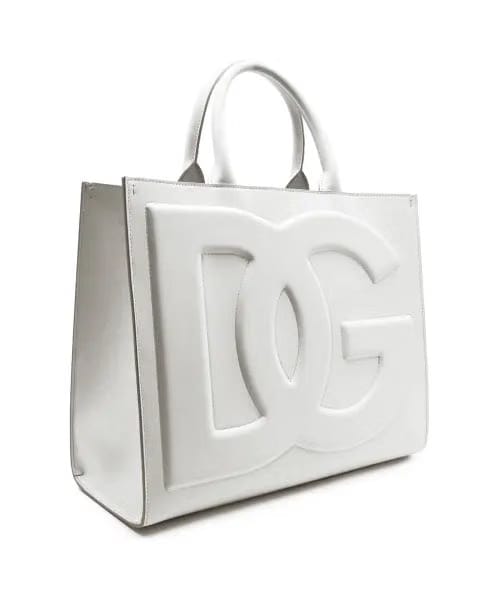 Luxury White Structured DG Logo Medium Tote Bag