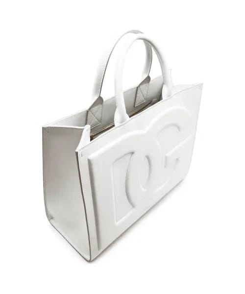 Luxury White Structured DG Logo Medium Tote Bag
