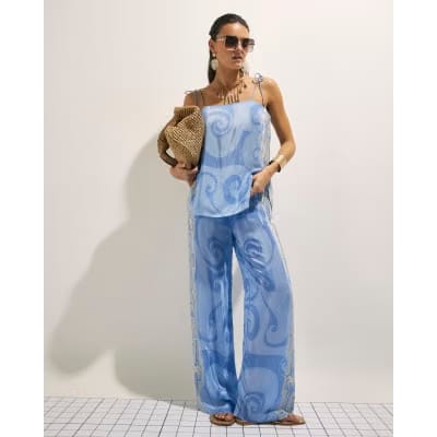 Blue Abstract Palm Print Cami Top