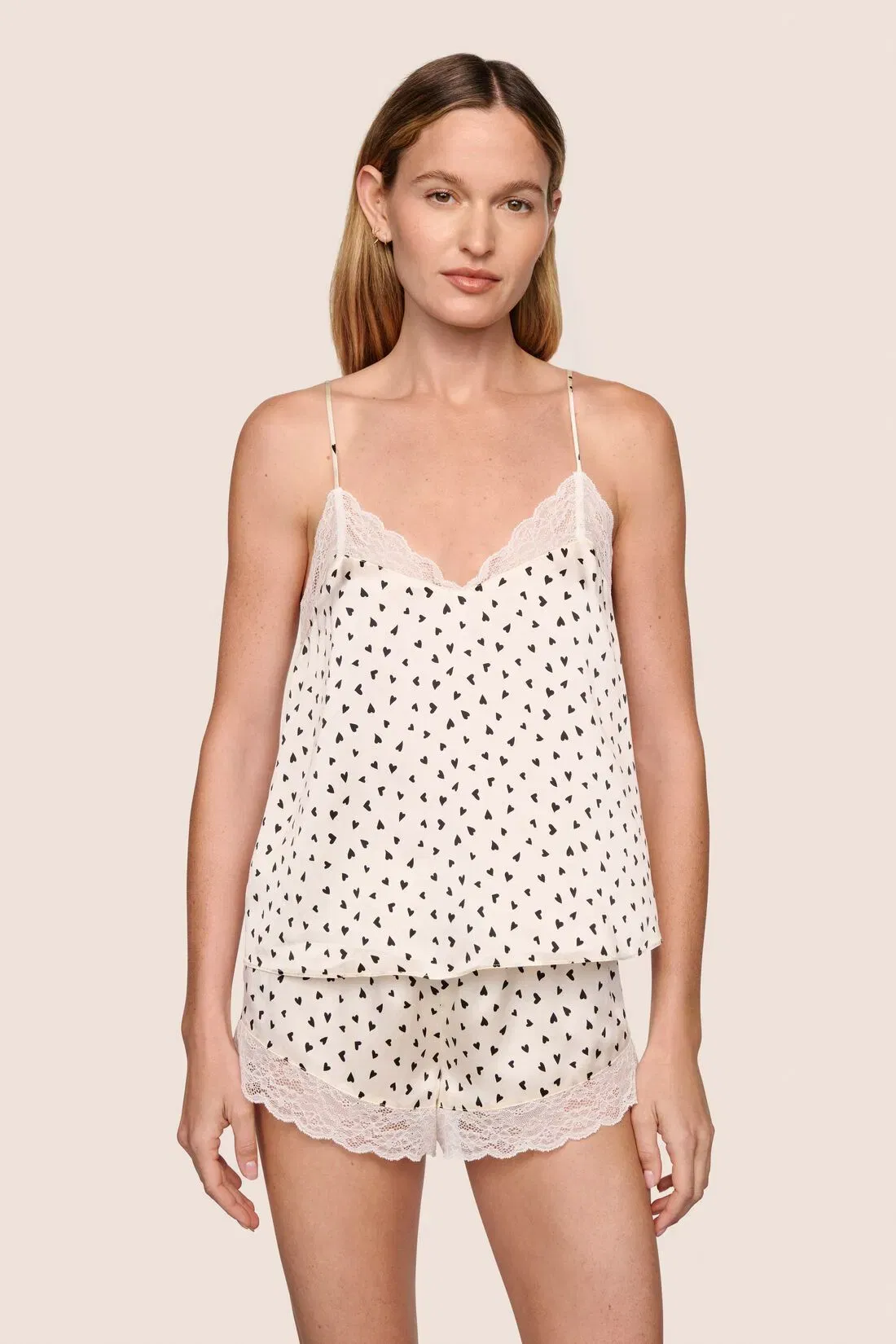 Washable Silk Printed Lace Cami & Short Set