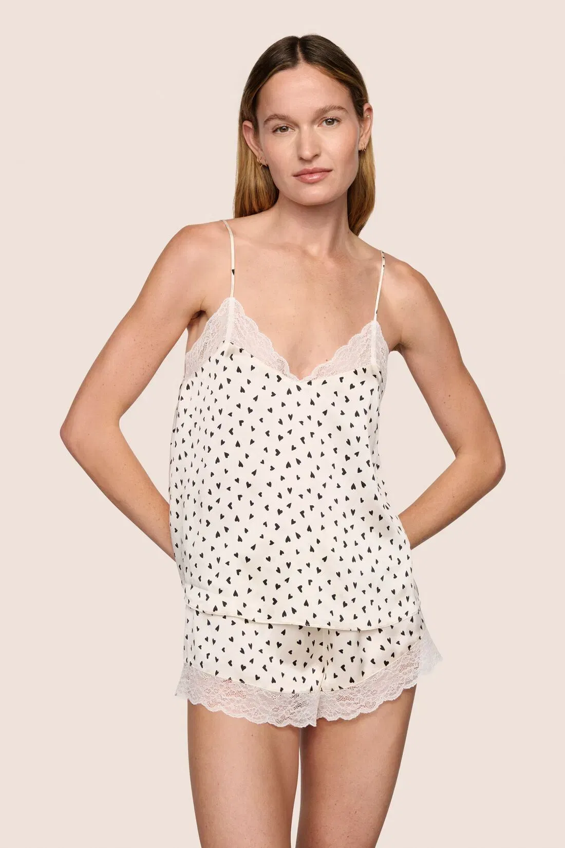 Washable Silk Printed Lace Cami & Short Set