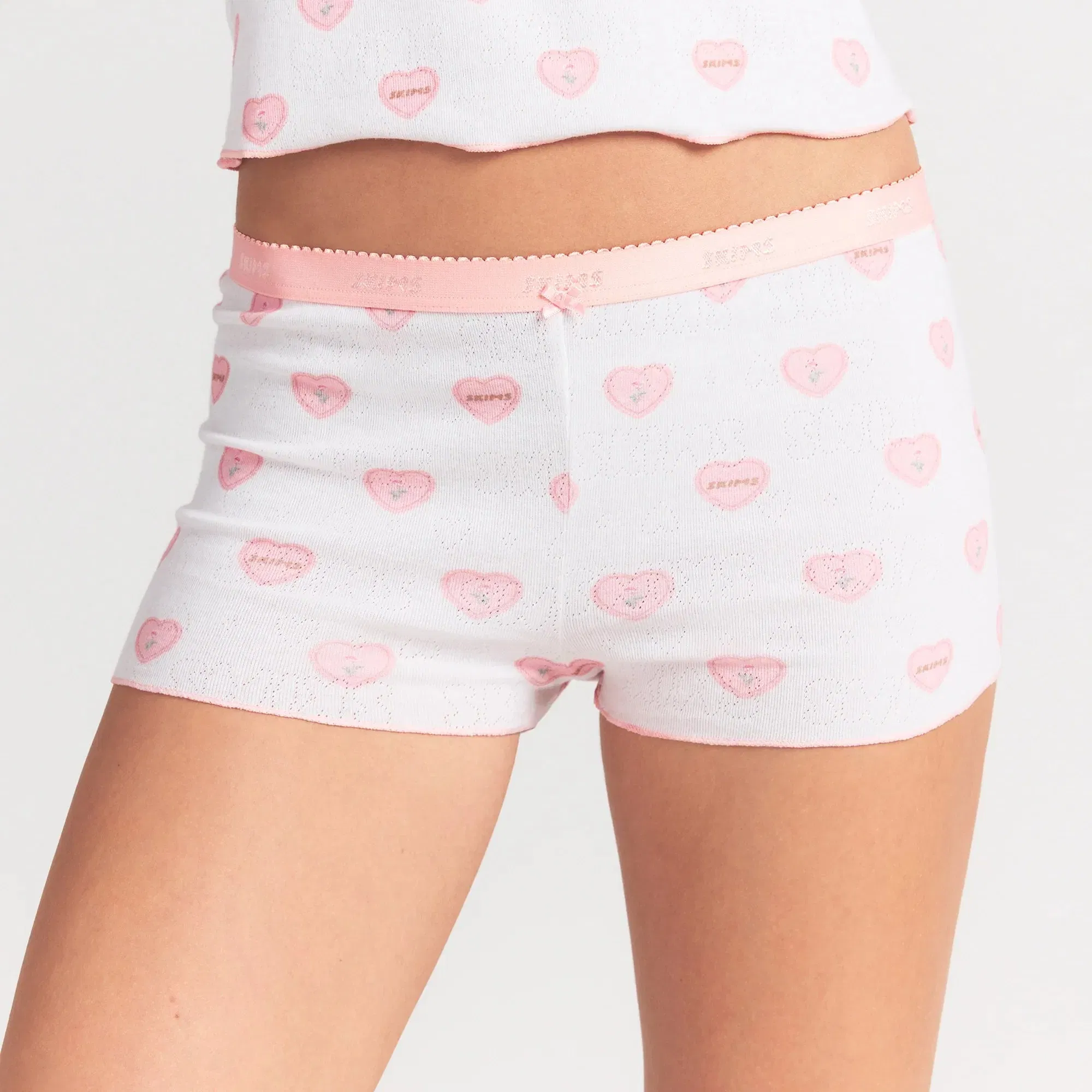 LOGO POINTELLE BABY TEE AND MICRO SHORT SET | SNOW LACE HEARTS