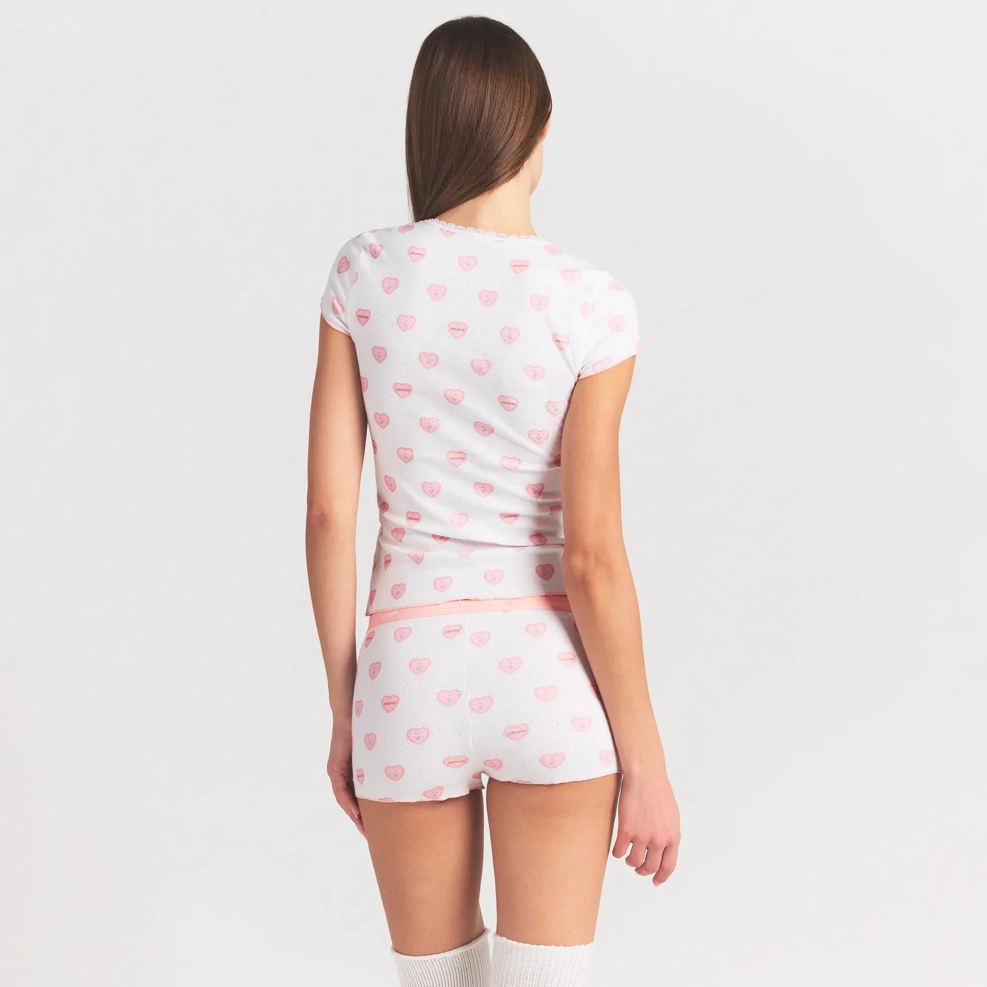 LOGO POINTELLE BABY TEE AND MICRO SHORT SET | SNOW LACE HEARTS