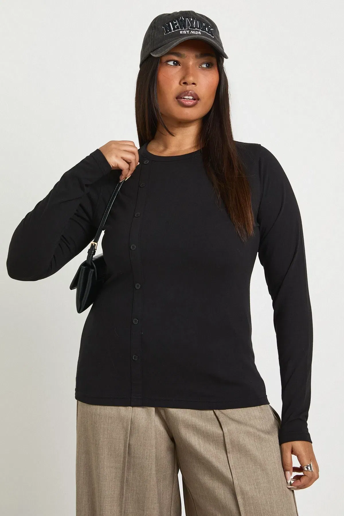 Plus One Side Button Down Long Sleeve Top