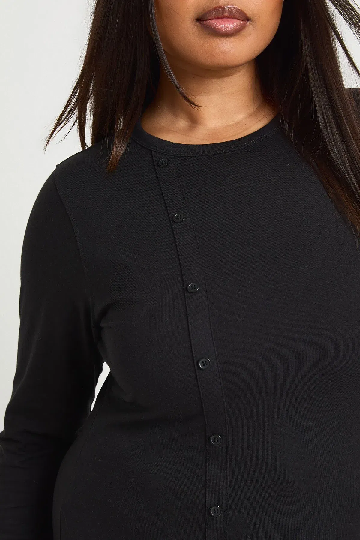 Plus One Side Button Down Long Sleeve Top