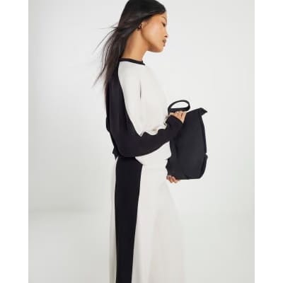 Petite Cream Colour Block Batwing Sweatshirt