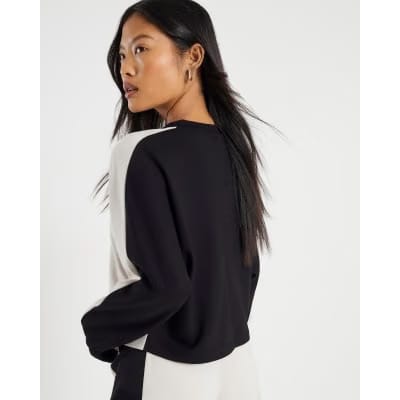 Petite Cream Colour Block Batwing Sweatshirt