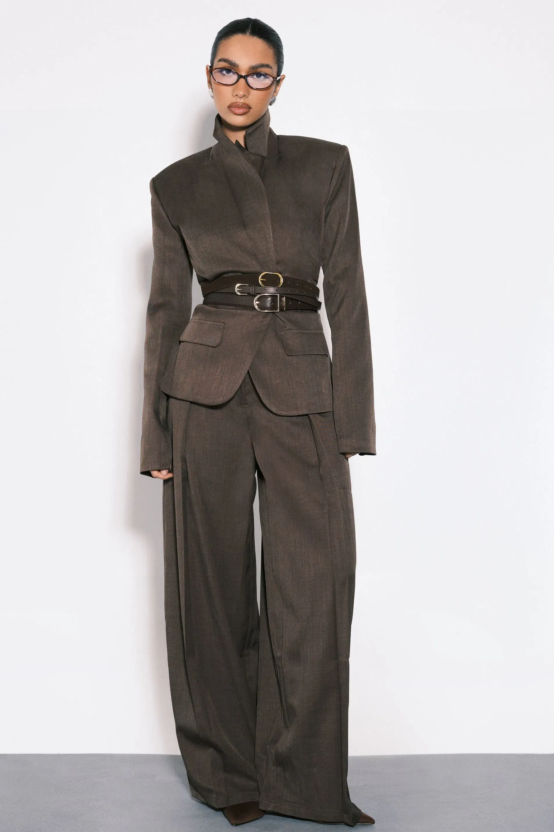 Pleat Front Wide Leg Trousers
