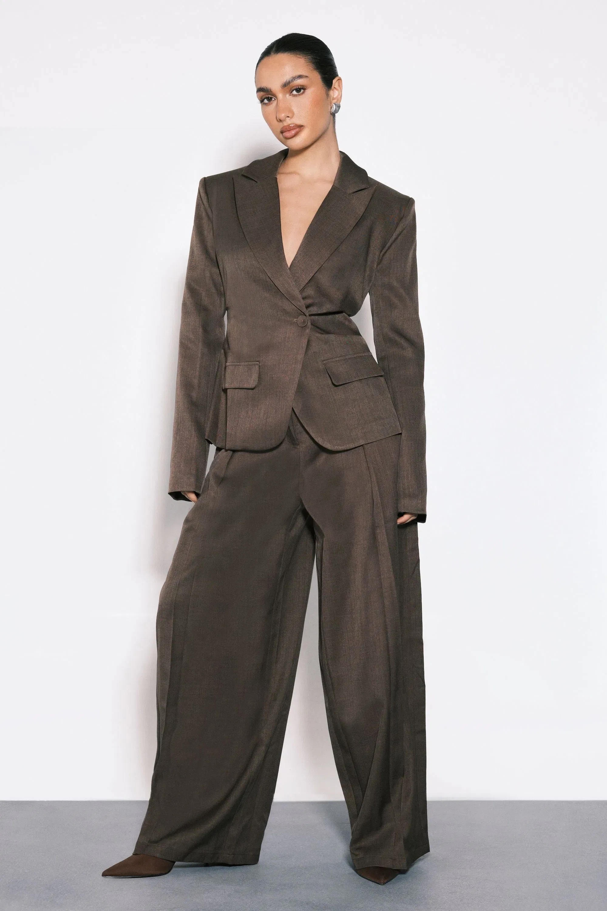 Pleat Front Wide Leg Trousers