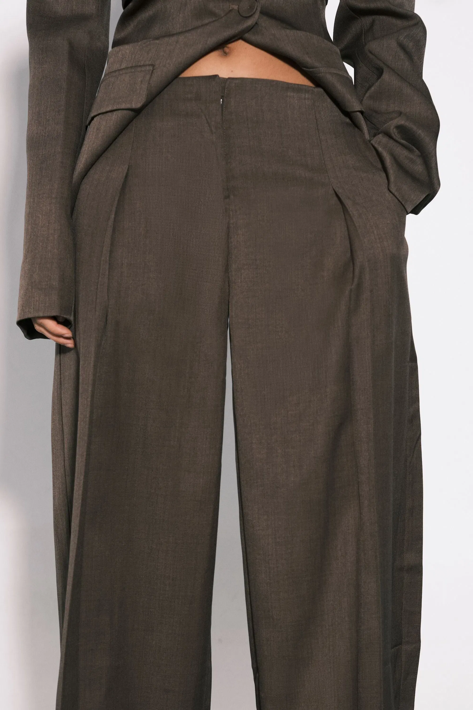 Pleat Front Wide Leg Trousers