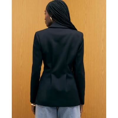 Black Long Sleeve Cinched Waist Blazer