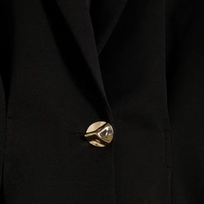 Black Long Sleeve Cinched Waist Blazer