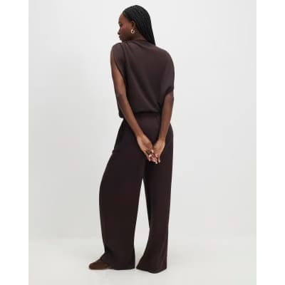 Brown High Waisted Premium Wide Leg Joggers