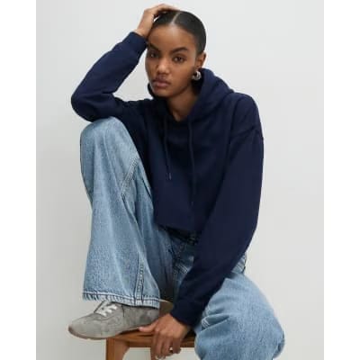 Navy Long Sleeve Cropped Hoodie