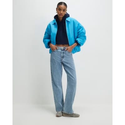 Navy Long Sleeve Cropped Hoodie