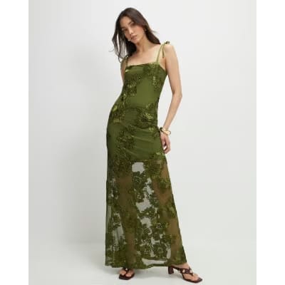 Khaki Sleeveless Cornelli Maxi Dress