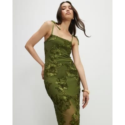 Khaki Sleeveless Cornelli Maxi Dress