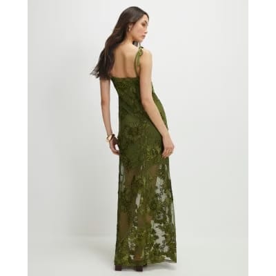 Khaki Sleeveless Cornelli Maxi Dress