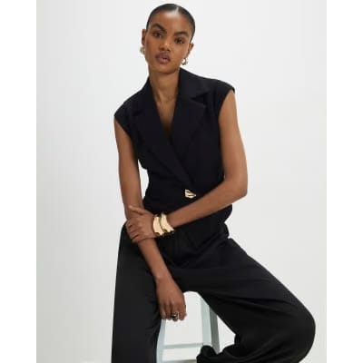 Black Cap Sleeve Twill Waistcoat