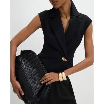 Black Cap Sleeve Twill Waistcoat