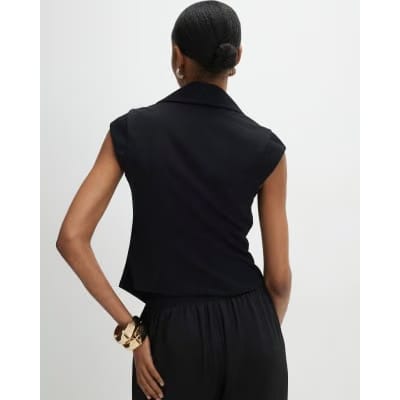 Black Cap Sleeve Twill Waistcoat