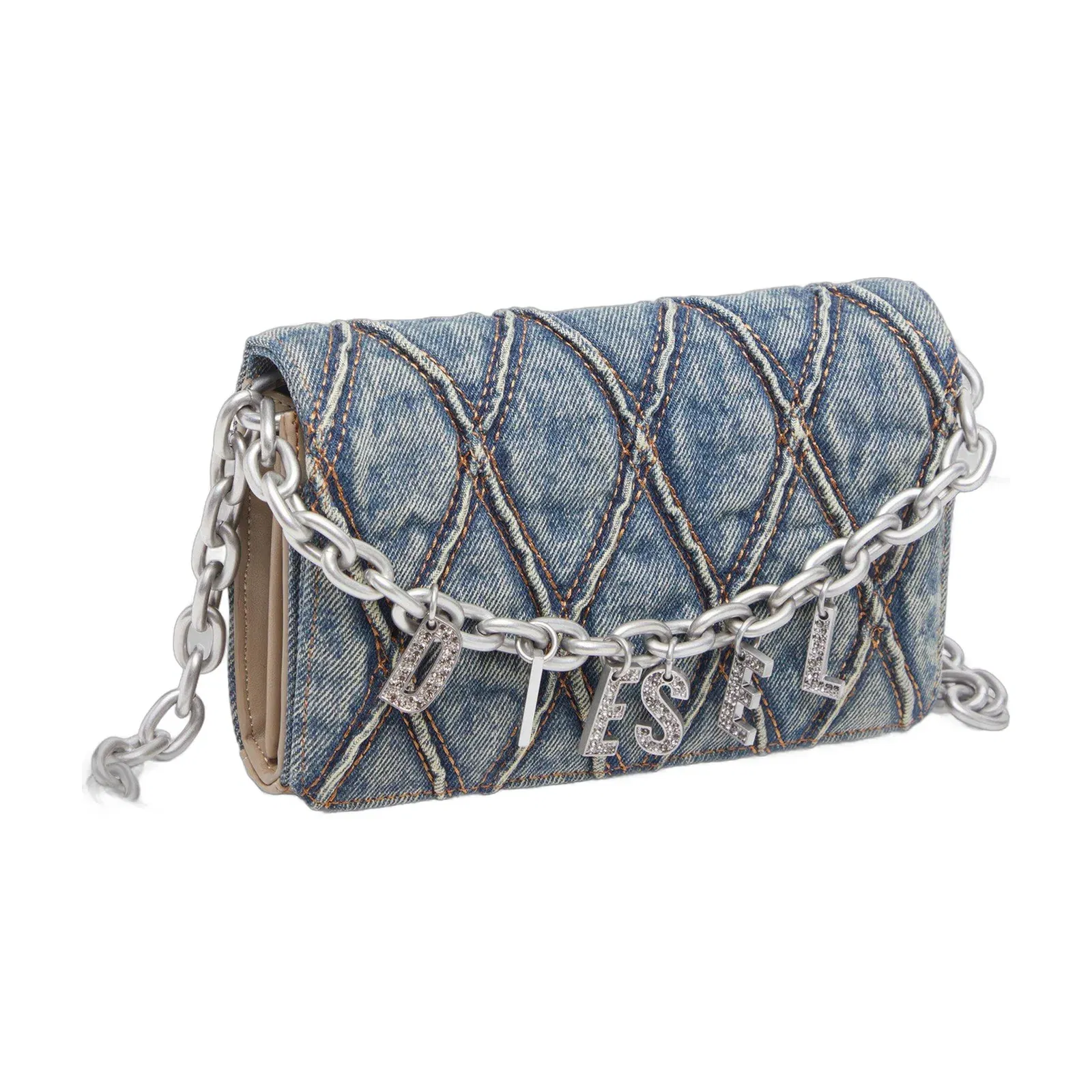 Diesel Quilted Denim Wallet On Chain