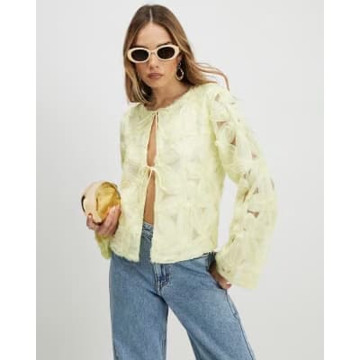 Yellow Long Sleeve 3D Floral Jacket