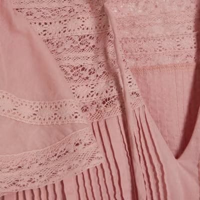 Pink Ruffle Sleeve Lace Blouse